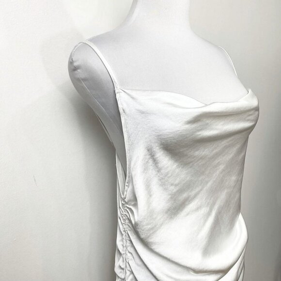 NWT MOTEL PALILA IVORY WHITE SATIN CINCHED MINI DRESS - XS - Picture 6 of 10